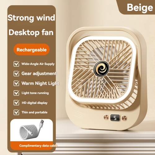 [Charging model] Thin and light wide-angle desktop fan | Three wind speeds + soft night light | HD digital display | Low noise operation | Free