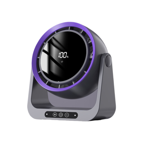 Dark gray rechargeable circulation fan, plug-in/charging dual mode, 5 adjustable wind speeds, 90° up and down air supply, home office desk fan