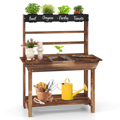 Gymax Kids Potting Bench Wooden Toy Gardening Center w/ Removable Sink & Chalkboard