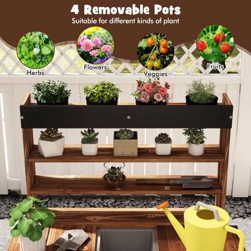 Gymax Kids Potting Bench Wooden Toy Gardening Center w/ Removable Sink & Chalkboard