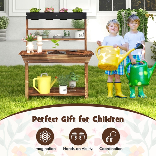 Gymax Kids Potting Bench Wooden Toy Gardening Center w/ Removable Sink & Chalkboard