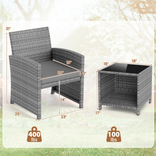 Gymax 3 Pieces Patio Furniture Set PE Rattan Chairs Set w/ Storage Coffee Table