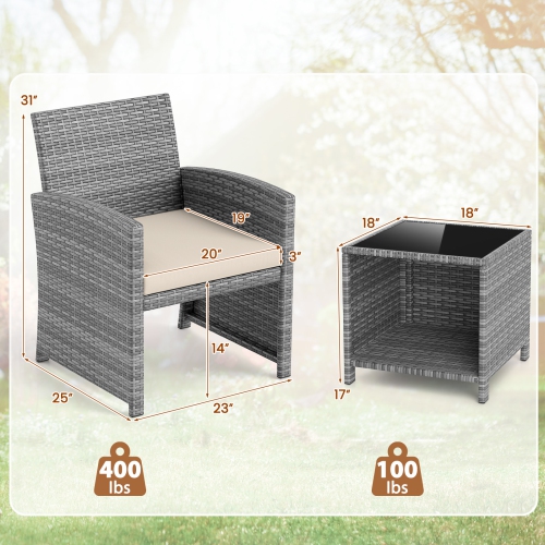 Gymax 3 Pieces Patio Furniture Set PE Rattan Chairs Set w/ Storage Coffee Table