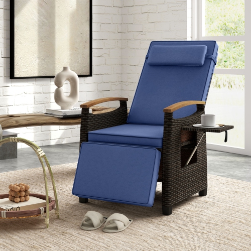 Gymax Patio Rattan Lounge Chair PE Wicker Recliner Chair w/ Adjustable Backrest & Footrest