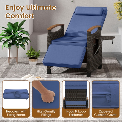 Gymax 2PCS Patio Rattan Lounge Chair PE Wicker Recliner Chair w/ Adjustable Backrest & Footrest