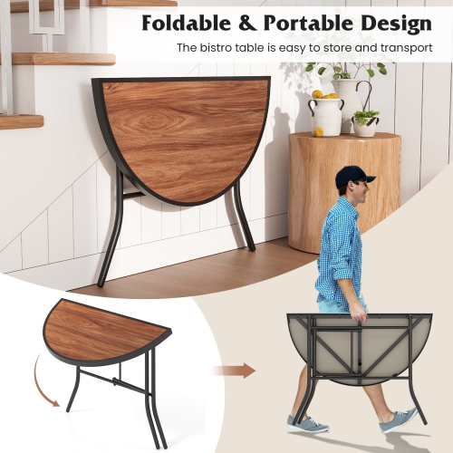 Gymax Half-Round Folding Event Table Foldable Banquet Table w/ Metal Frame Brown