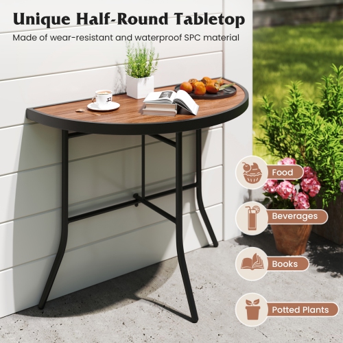 Gymax 2PCS Half-Round Folding Event Table Foldable Banquet Table w/ Metal Frame Brown