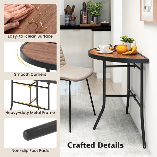 Gymax 2PCS Half-Round Folding Event Table Foldable Banquet Table w/ Metal Frame Brown