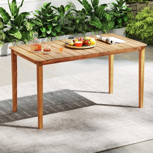 Gymax Rectangular Outdoor Dining Table 4-6 People Large Acacia Wood Patio Bistro Table