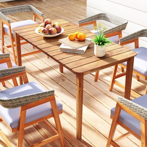 Gymax Rectangular Outdoor Dining Table 4-6 People Large Acacia Wood Patio Bistro Table