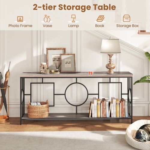 Gymax 2-Tier Mid-Century Modern Console Table 71'' Narrow Console Table for Entryway