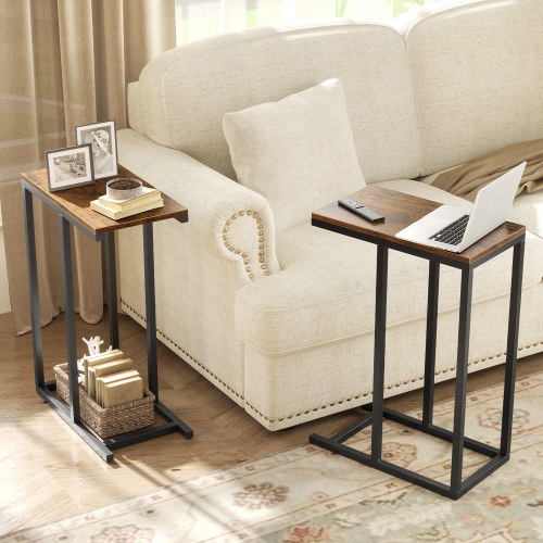 Gymax C-shaped End Table Modern Sofa Side Table w/ Adjustable Foot Pads Rustic