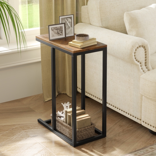 Gymax C-shaped End Table Modern Sofa Side Table w/ Adjustable Foot Pads Rustic