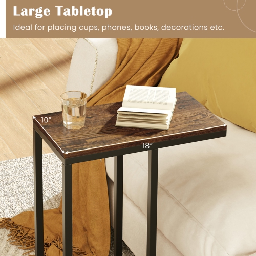 Gymax C-shaped End Table Modern Sofa Side Table w/ Adjustable Foot Pads Rustic