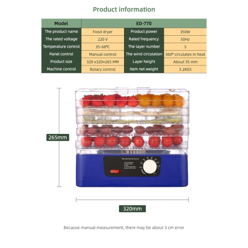 Stainless Steel Electric Food Dehydrator – 97% Nutrient Retention, 5-Layer Drying Rack, Digital LED Control for Healthy Snacks, Jerky, & DIY Recipes