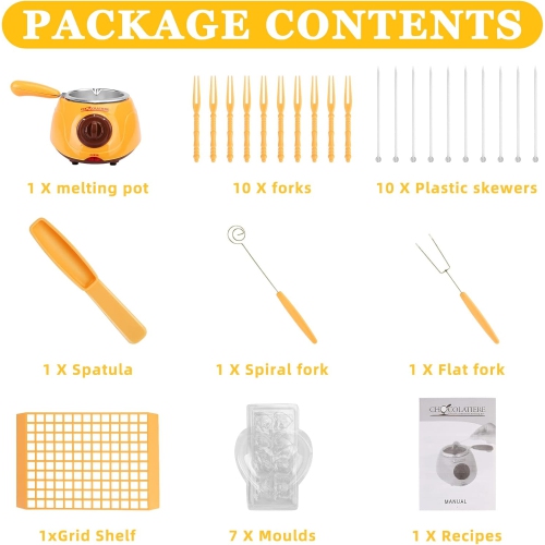 Set de fondue de chocolat 2 en 1 con olla extraíble, molde y accesorios de bricolaje, perfecto para fiestas infantiles y noches de postres.