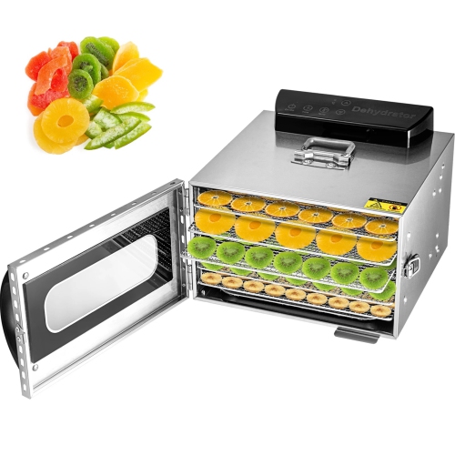 Stainless Steel Food Dehydrator with Digital LED Control, 6 Trays & 400W Fan – FDA/CE Certified for Jerky, Fruits, Herbs, and Veggies