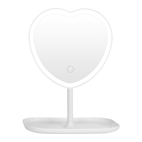 Lampe de table miroir en forme de coeur LED miroir petite taille superbe décoration décoration USB maquillage rechargeable - blanc