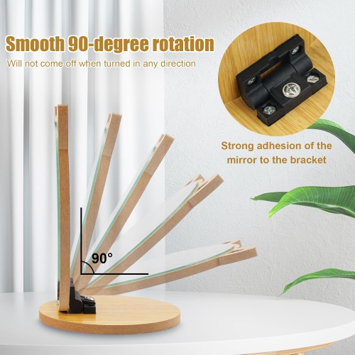 Makeup mirror with wooden base, small mirror creative cat ear shape, adjustable angle folding mirror suitable for dressing table, desk, bathroom,