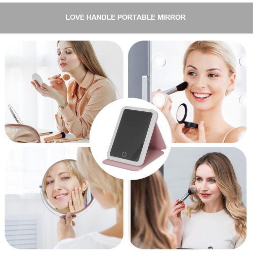 Illuminated travel makeup mirror, travel LED mirror, travel makeup mirror with light, touch control LED travel mirror