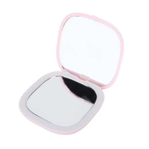 LED makeup mirror with light charging 5 times magnifying mirror portable folding small mirror pink
