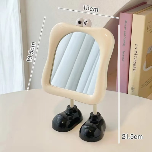 Decorative cute desktop mirror, free-standing fun makeup mirror for women - white