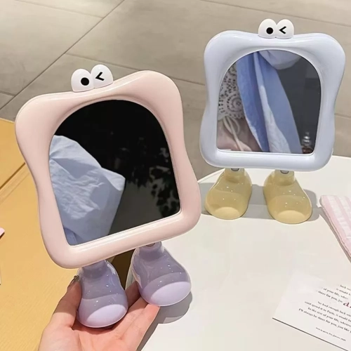 Decorative cute desktop mirror, free-standing fun makeup mirror for women - pink