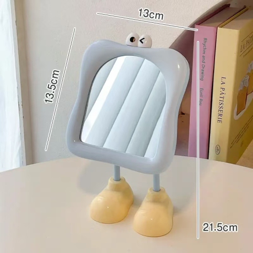 Decorative cute desktop mirror, free-standing fun makeup mirror for women - light blue