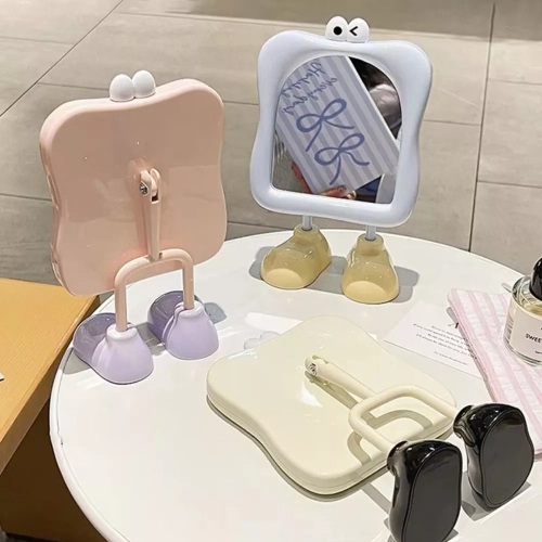 Decorative cute desktop mirror, free-standing fun makeup mirror for women - light blue