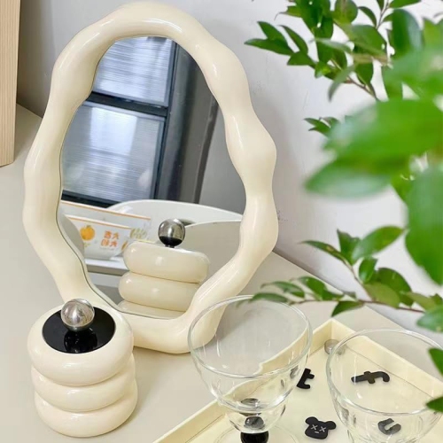 ins style irregular cloud makeup mirror, cream white special-shaped wall-mounted mirror-white