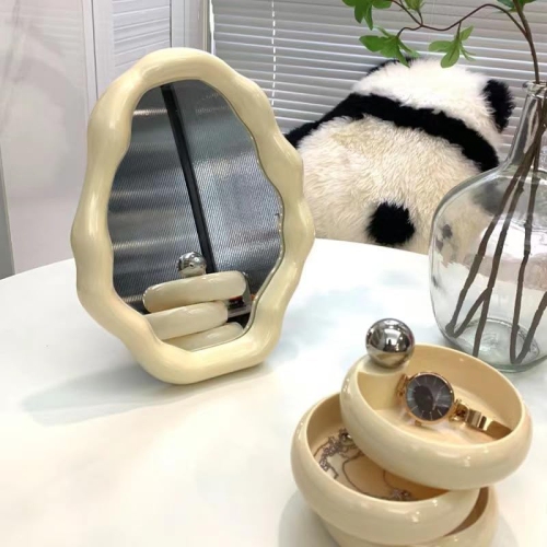 ins style irregular cloud makeup mirror, cream white special-shaped wall-mounted mirror-yellow