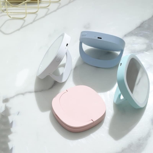 Portable Beauty Makeup Mirror USB Handheld Night Light Handheld Makeup Mirror-blue