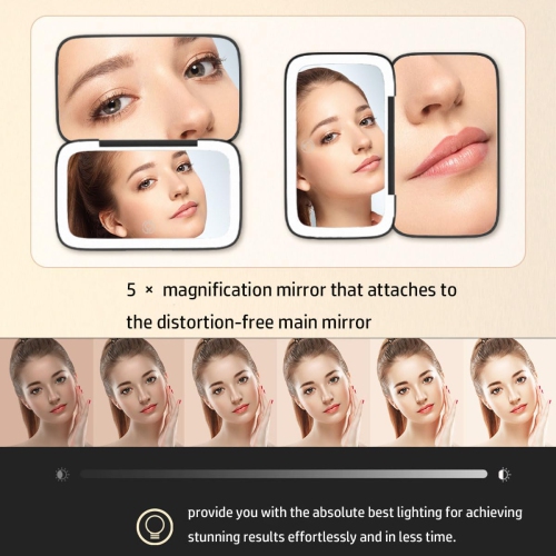 LED makeup mirror, double-sided portable light, single-sided 5x magnification makeup mirror - green