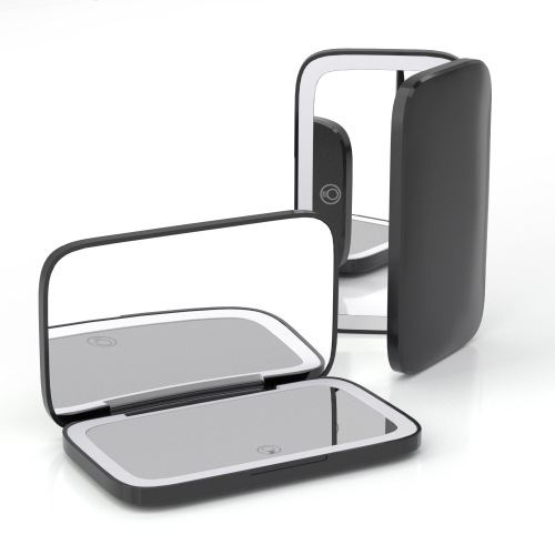 LED makeup mirror, double-sided portable light, single-sided 5x magnification makeup mirror - black