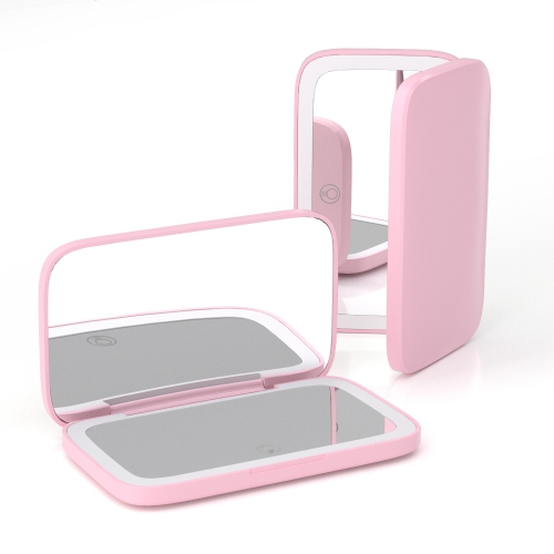 LED makeup mirror, double-sided portable light, single-sided 5x magnification makeup mirror - pink