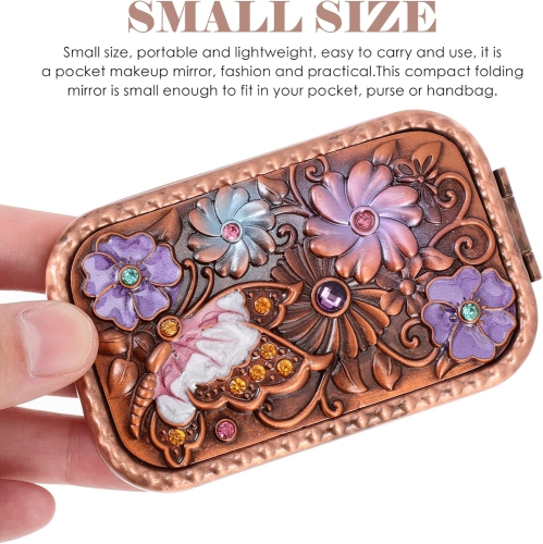 Metal mirror copper retro portable small mirror pocket folding double-sided female makeup mirror dressing
