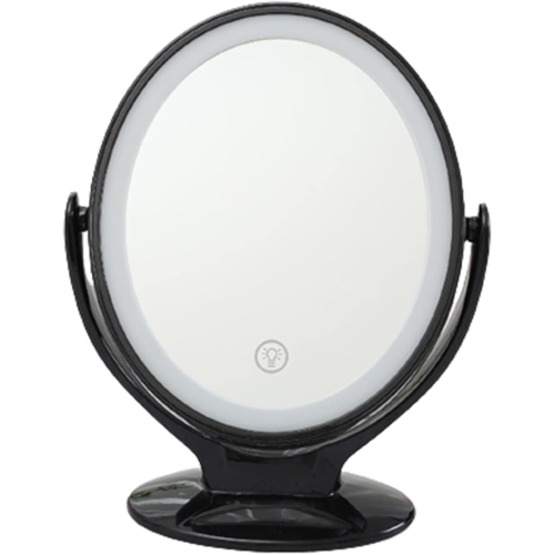 Desktop LED makeup mirror Multifunctional rotating portable makeup mirror with light - black