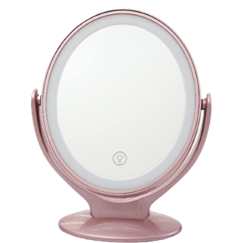 Miroir de maquillage de bureau LED avec miroir d'habillage portatif rotatif et léger - rose