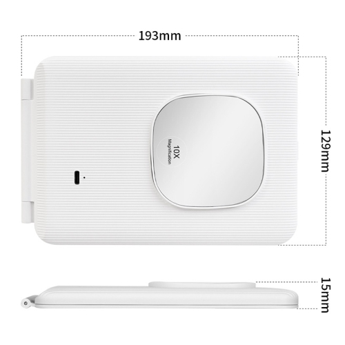 Miroir de maquillage de voyage rechargeable par USB, miroir de maquillage portatif à 3 couleurs, gradation progressive, angle réglable, blanc