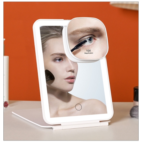 Miroir de maquillage de voyage rechargeable par USB, miroir de maquillage portatif à 3 couleurs, gradation progressive, angle réglable, blanc