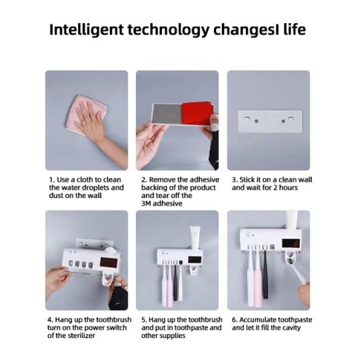Solar Energy – Brosse à dents avec lumière UV Porte-brosses à dents Stérilisateur Distributeur automatique de dentifrice à épiler pour salle de bain