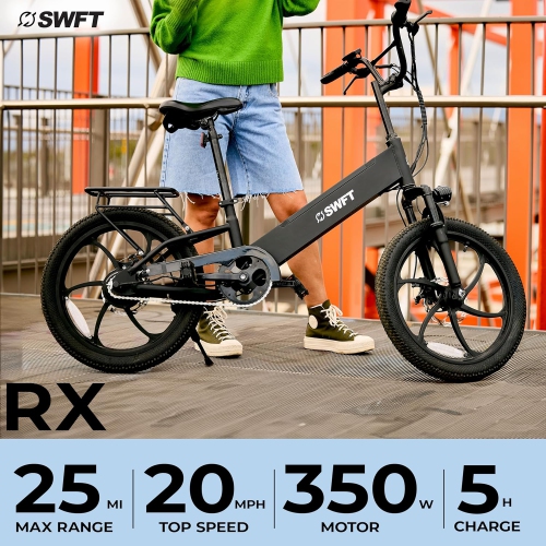 BMX électrique de SWFT - Autonomie de 35 km, 20 mi/h, roues de performance de 20 po, crochets avant et arrière, écran LCD, vélo