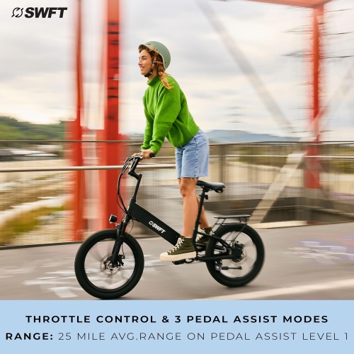 BMX électrique de SWFT - Autonomie de 35 km, 20 mi/h, roues de performance de 20 po, crochets avant et arrière, écran LCD, vélo