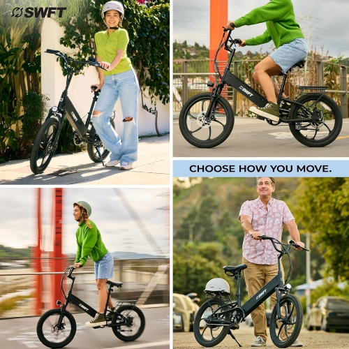 BMX électrique de SWFT - Autonomie de 35 km, 20 mi/h, roues de performance de 20 po, crochets avant et arrière, écran LCD, vélo