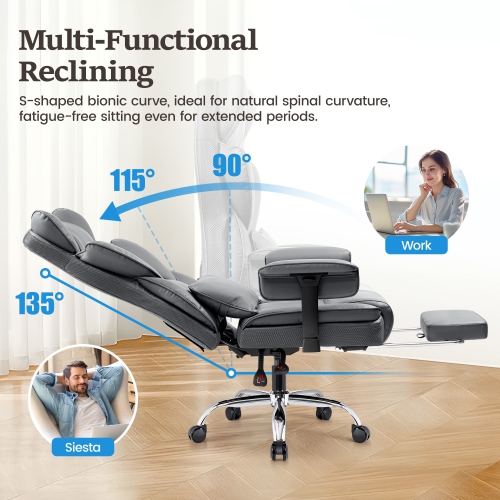 CoolHut Ergonomic Home Office Chair with Footrest, Lifting Armrest, Wide Seat PU Leather Big Executive Chair with Lumbar Pillow, 500lbs Capacity,