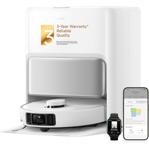 Mova P50 Pro Ultra Robot Vacuum with Removable & Liftable Mop, 19,000Pa Suction with Anti-Tangle Brush, Side Brush Extensive Cleaning - White