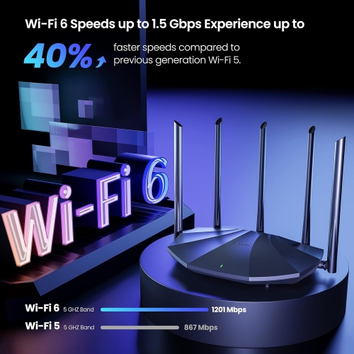 Tenda WiFi 6 Router for Home, AX1500 Dual Band Gigabit Router for Wireless Internet, Long Range Coverage with 5 * 6dBi High-Gain Antennas, 4 Gigabit