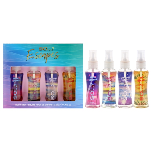 Escapes Body Mist Set by So…? for Women - 4 Pc 1.7oz Body Mist - Ibiza Dreams, 1.7oz Body Mist - Majorca Love, 1.7oz Body Mist - Mykonos Nights,