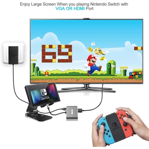 USB C to 4K HDMI VGA Adapter，4-in-1 Type C Hub USB 3.0 OTG Charging Power PD Port Compatible for MacBook Pro/Nintendo Switchi/Pad Pro/Dell XPS/Samsung