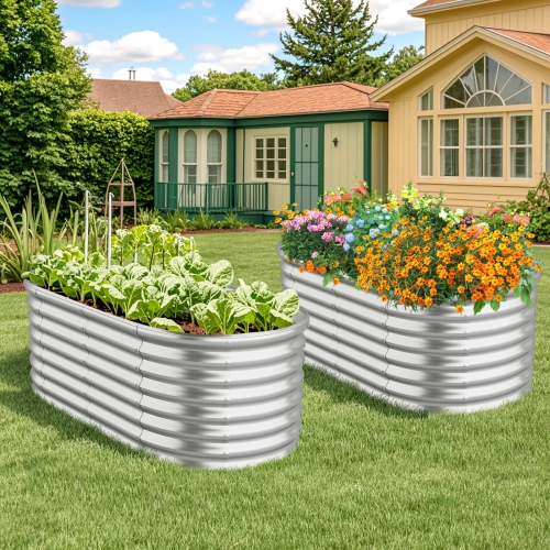 Trousse de jardinière surélevée 2 PCS de Costway – Boîtes de jardin surélevées pour l'extérieur, 65 x 32 x 24 po, gris/argenté